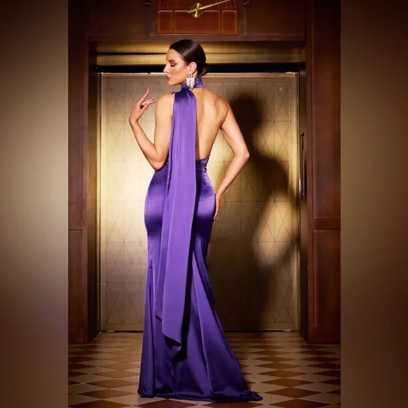 Ferina Halter Flowers Sleeveless Bright Surface Maxi Dress - Picture 6 of 6